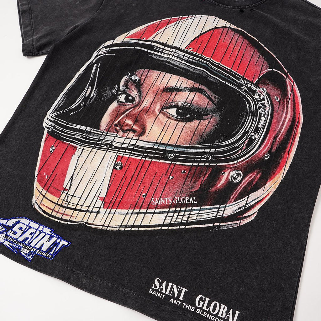 SAINT Washed Rhinestone Graphic T-Shirt