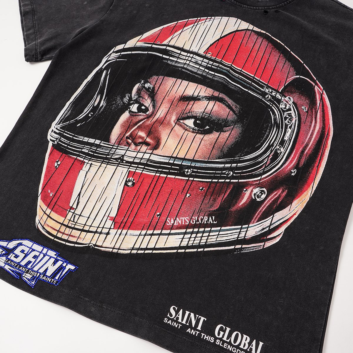 SAINT Washed Rhinestone Graphic T-Shirt