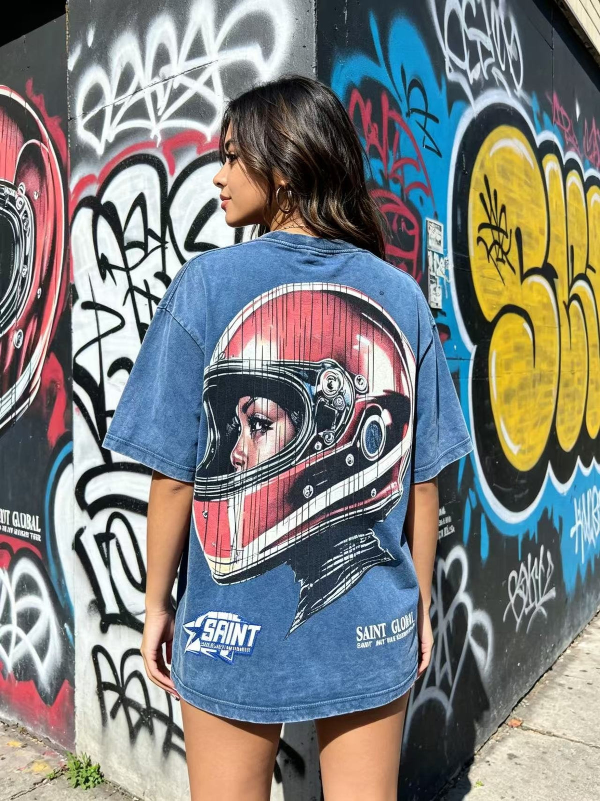 SAINT Washed Rhinestone Graphic T-Shirt