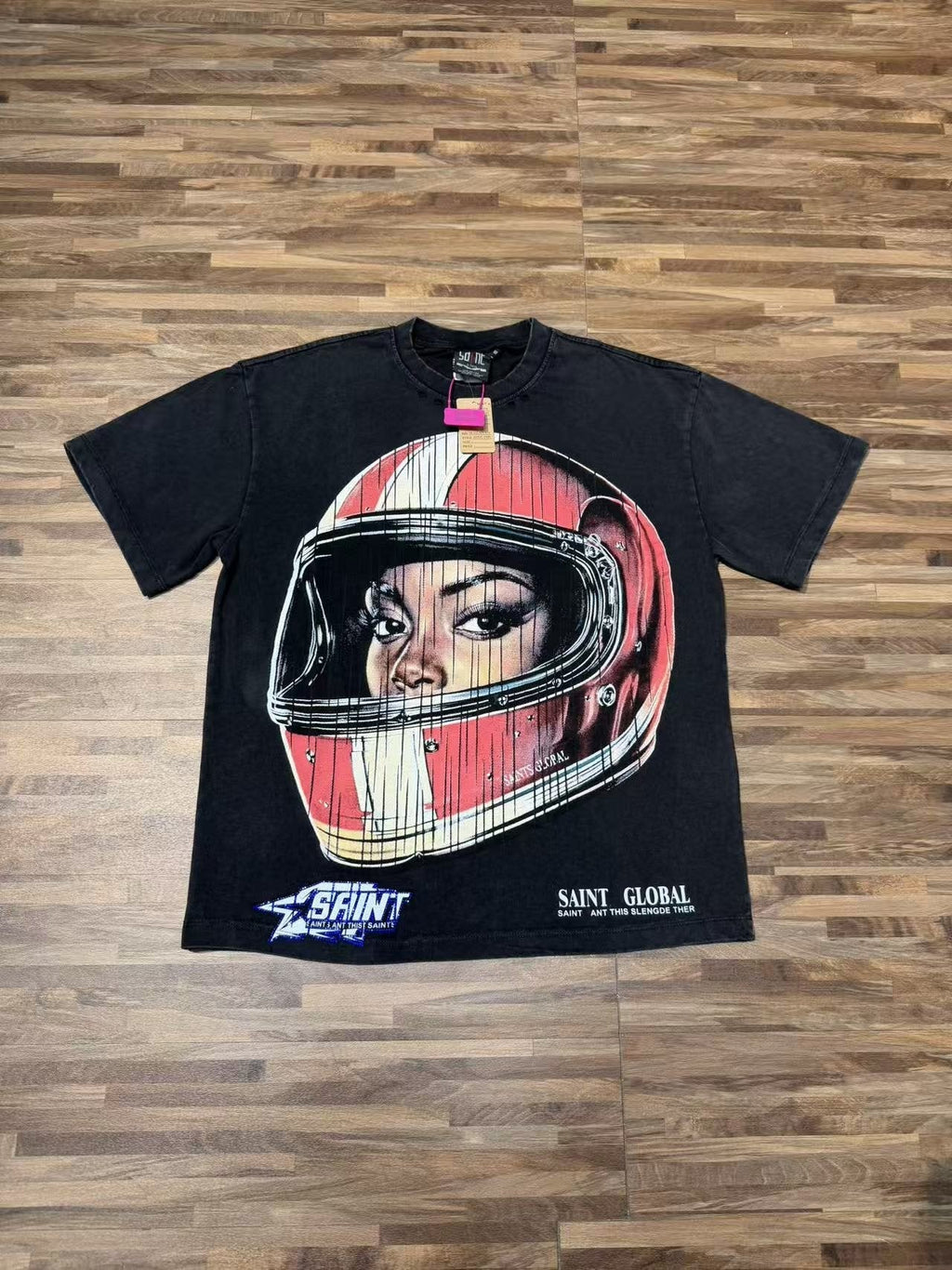 SAINT Washed Rhinestone Graphic T-Shirt