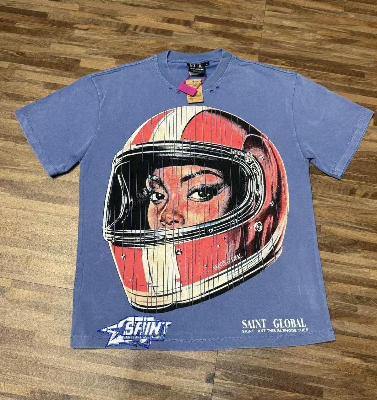 SAINT Washed Rhinestone Graphic T-Shirt