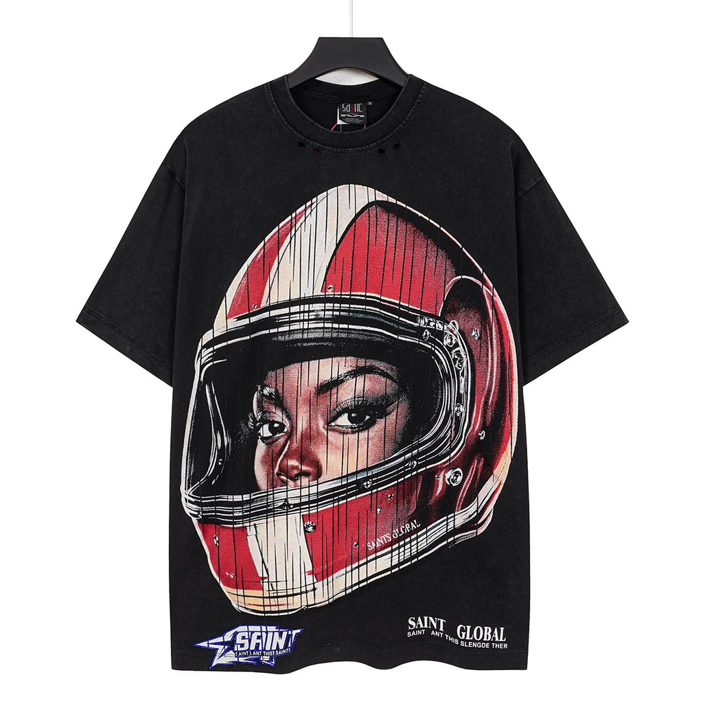 SAINT Washed Rhinestone Graphic T-Shirt