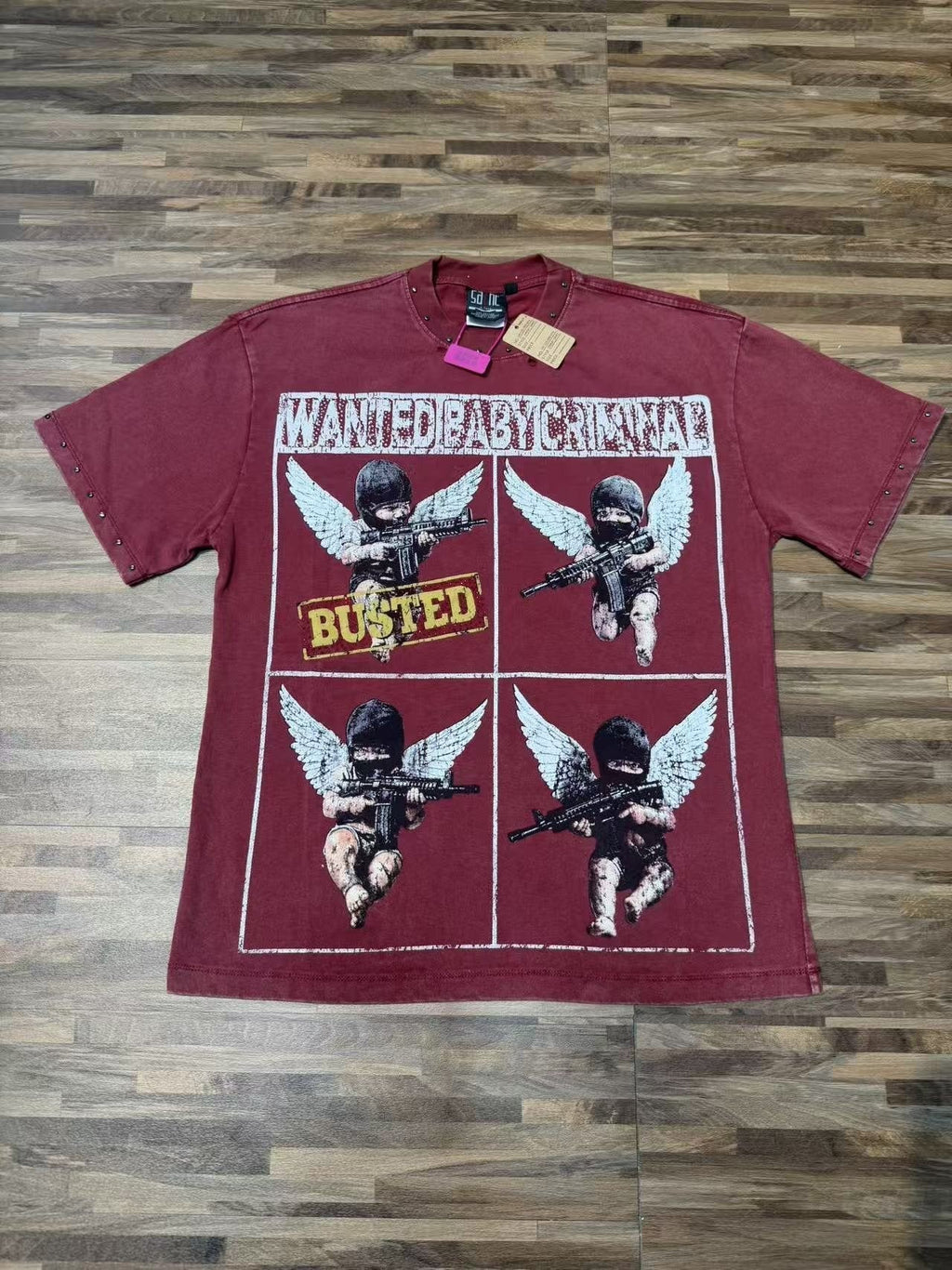 SAINT Rhinestone Distressed Graphic T-Shirt