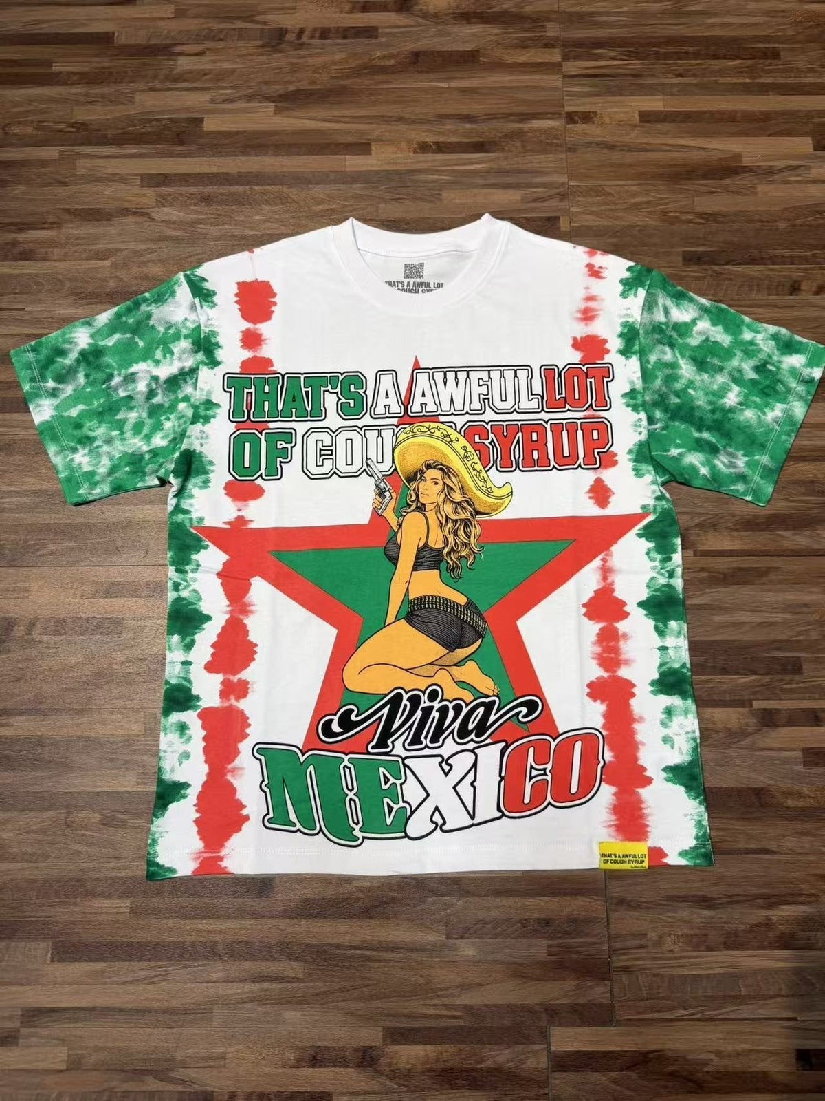 THAT'S A AWFUL LOT OF COUGH SYRUP White/Green Tie-Dye Graphic T-Shirt