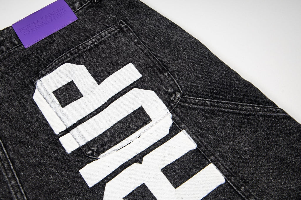 THAT'S A AWFUL LOT OF COUGH SYRUP Washed Denim Graphic Shorts