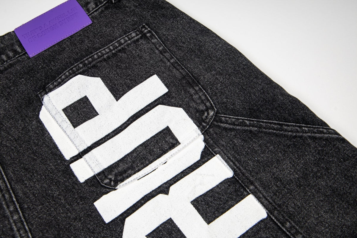 THAT'S A AWFUL LOT OF COUGH SYRUP Washed Denim Graphic Shorts