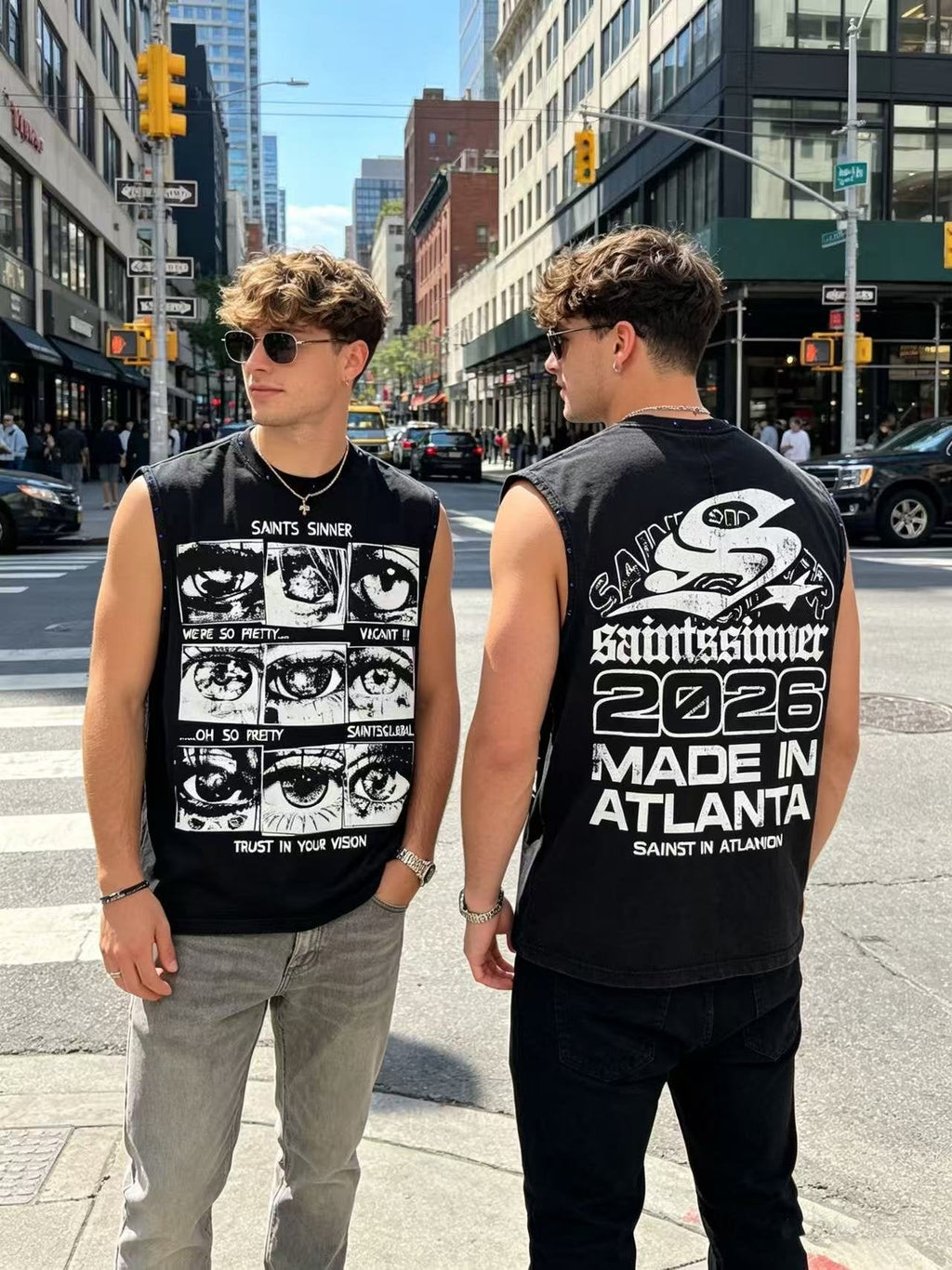 SAINT Sinner Washed Graphic Sleeveless T-Shirt