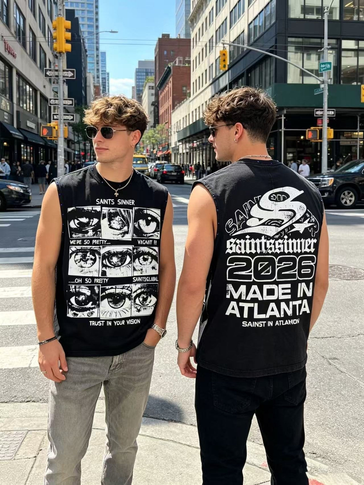 SAINT Sinner Washed Graphic Sleeveless T-Shirt