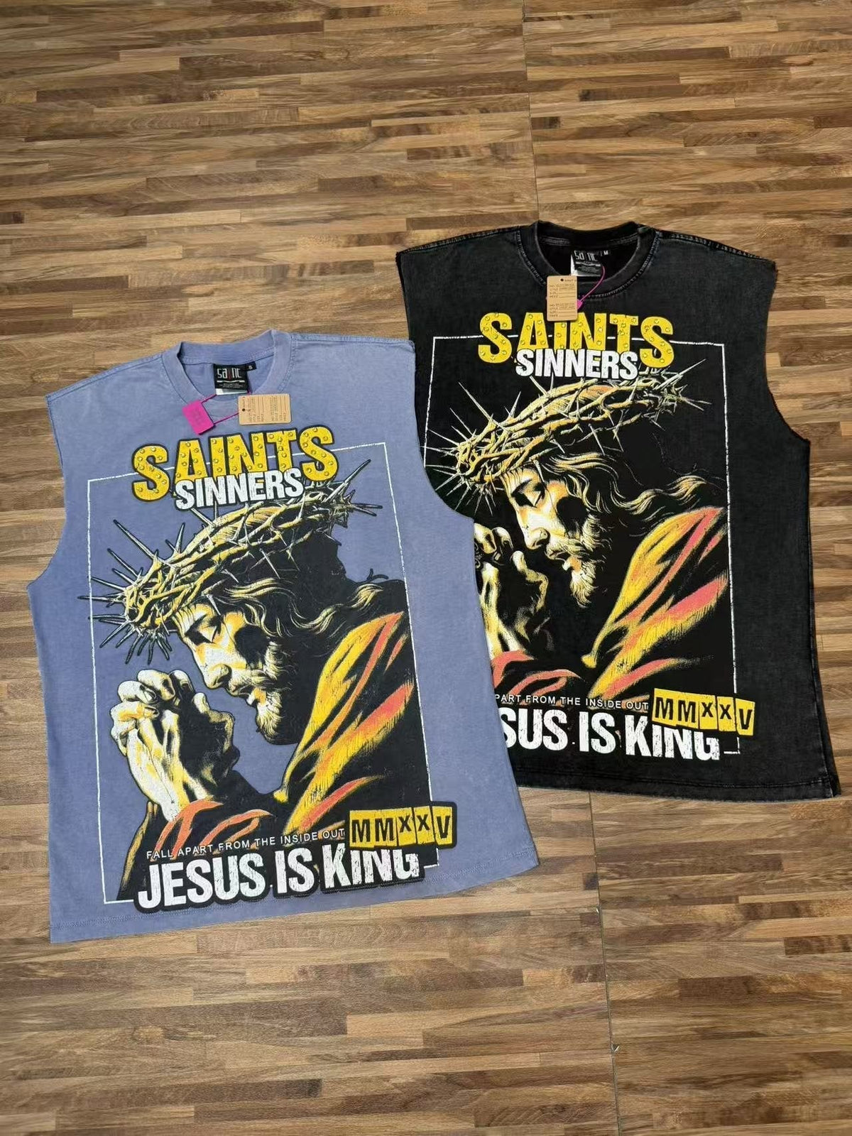 SAINT Rhinestone Graphic Sleeveless T-Shirt