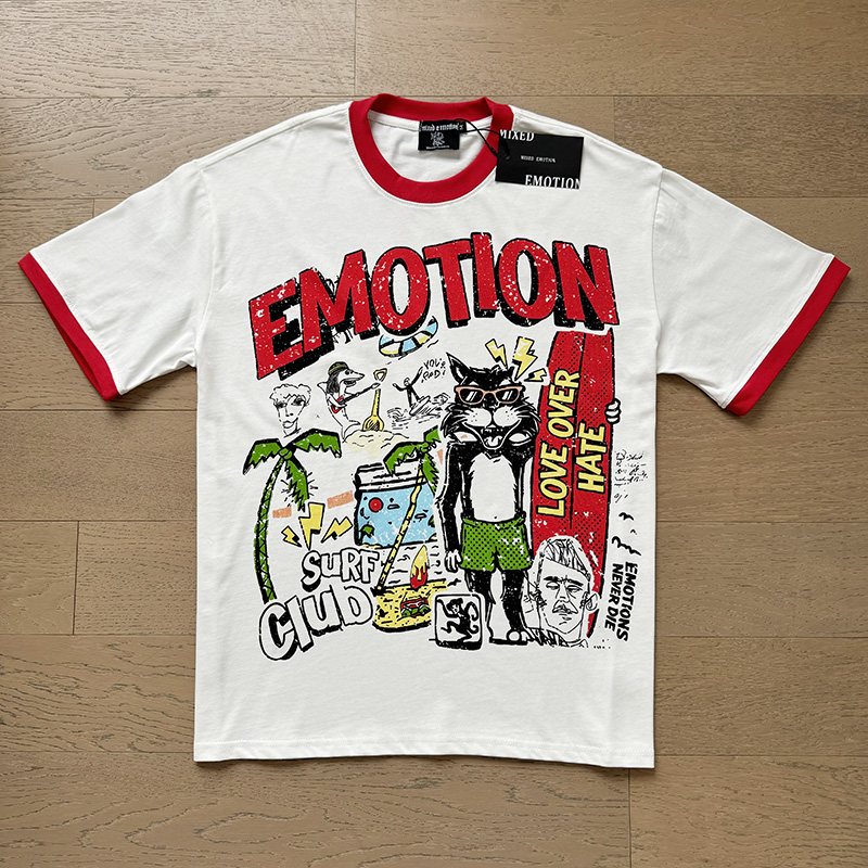 MIXED EMOTION Contrast-Trim Graphic Ringer T-Shirt