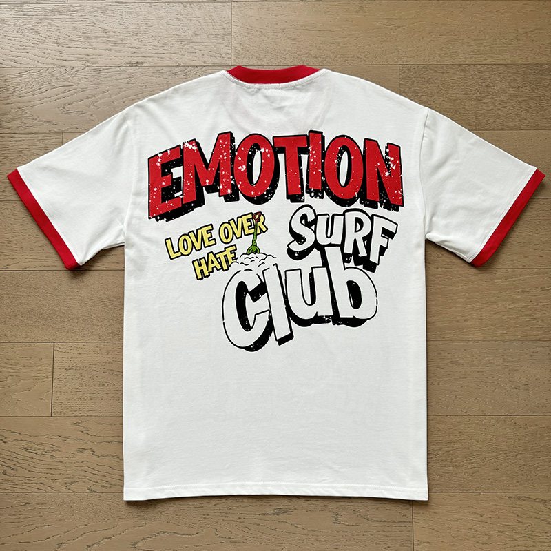 MIXED EMOTION Contrast-Trim Graphic Ringer T-Shirt