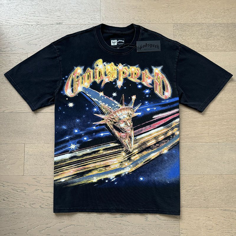 Godspeed Washed Black Front & Back Graphic T-Shirt