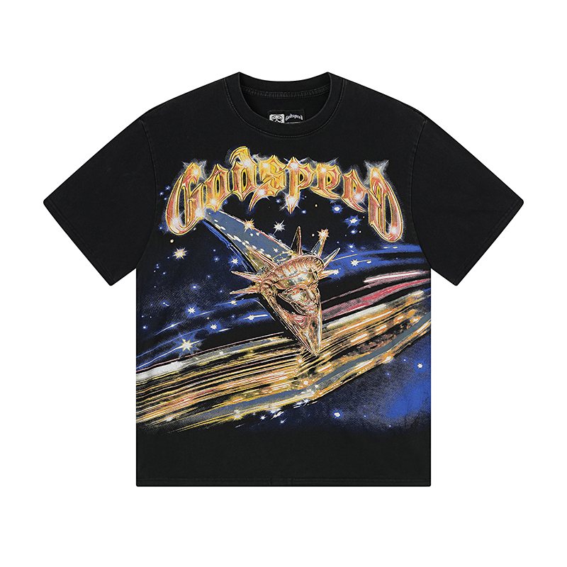 Godspeed Washed Black Front & Back Graphic T-Shirt