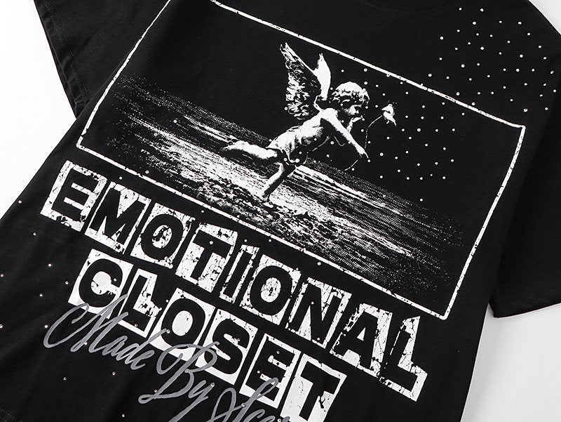 MIXED EMOTION Rhinestone-Style Graphic T-Shirt