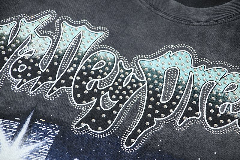 VALE USA Washed Black Rhinestone Graphic T-Shirt