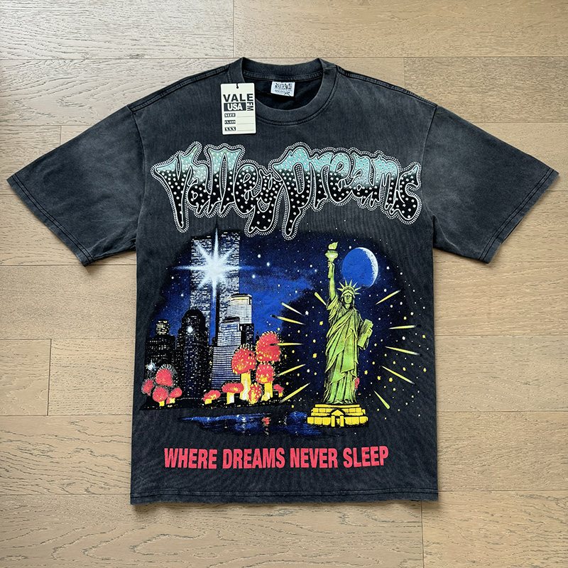 VALE USA Washed Black Rhinestone Graphic T-Shirt