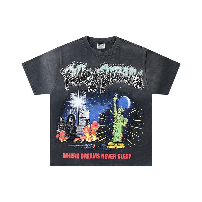 VALE USA Washed Black Rhinestone Graphic T-Shirt