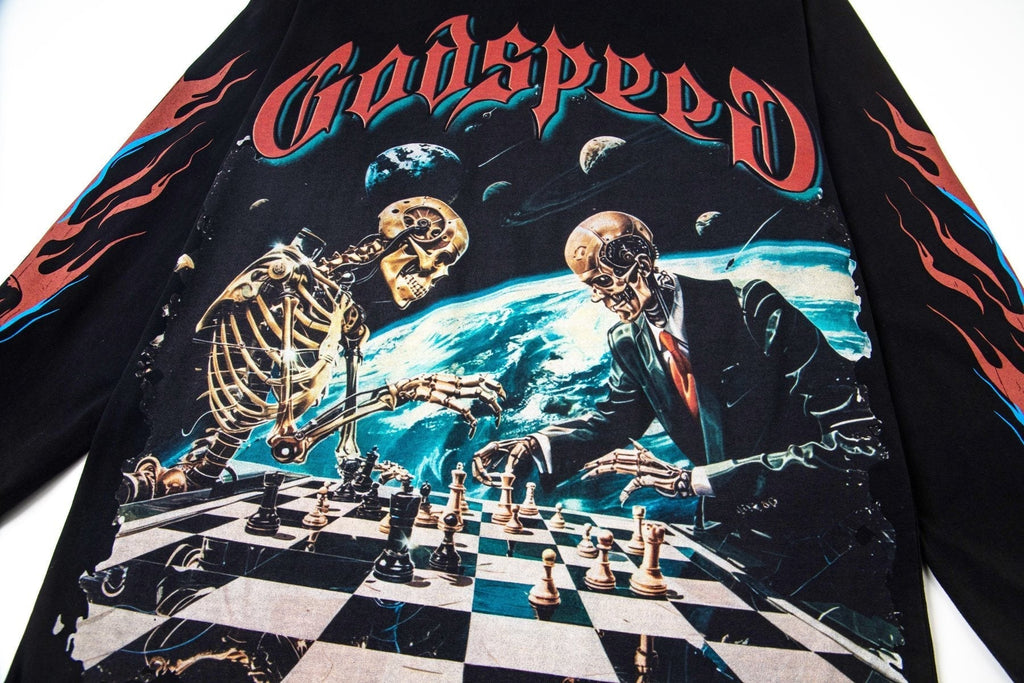 Godspeed Skeleton Chess Graphic Long-Sleeve T-Shirt