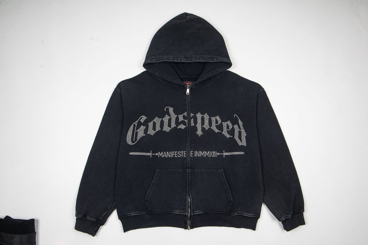 Godspeed Washed Gothic Graphic Full-Zip Hoodie