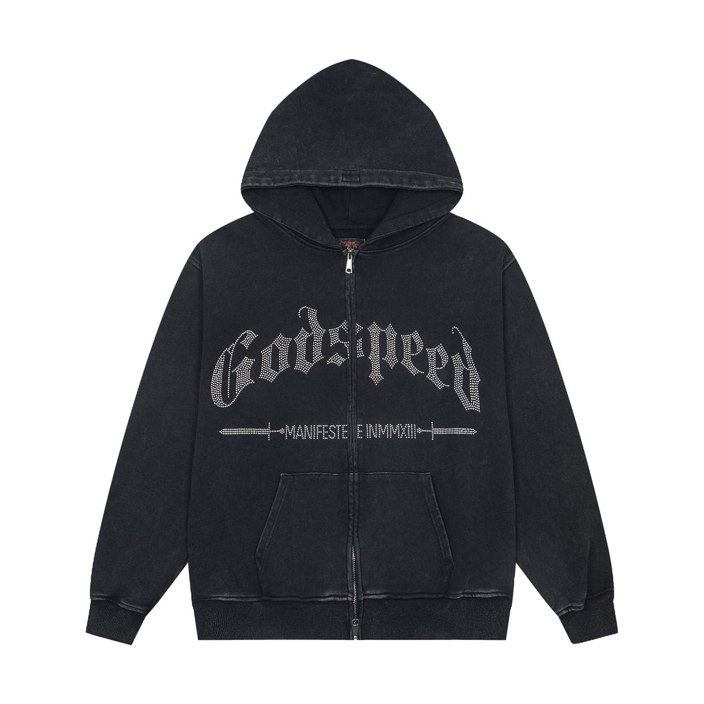 Godspeed Washed Gothic Graphic Full-Zip Hoodie