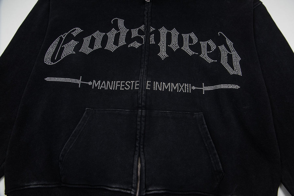 Godspeed Washed Gothic Graphic Full-Zip Hoodie