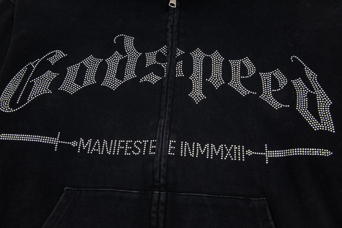 Godspeed Washed Gothic Graphic Full-Zip Hoodie