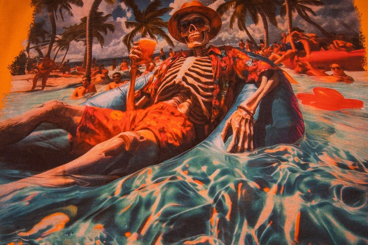 Godspeed Beach Skeleton Graphic T-Shirt