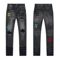 AMIRI Black Distressed Embroidered Jeans