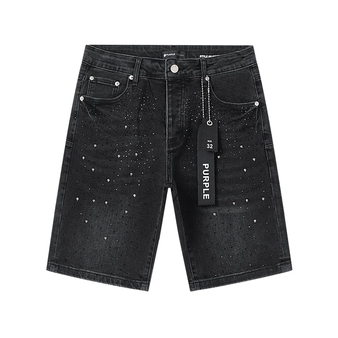 Purple Brand Black Rhinestone Splatter Denim Shorts