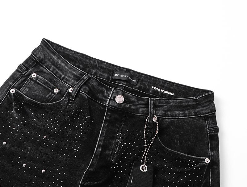 Purple Brand Black Rhinestone Splatter Denim Shorts