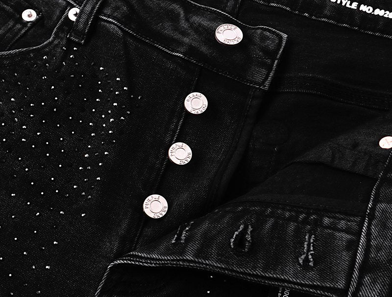 Purple Brand Black Rhinestone Splatter Denim Shorts