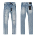 R+A Light Blue Distressed Straight-Leg Jeans