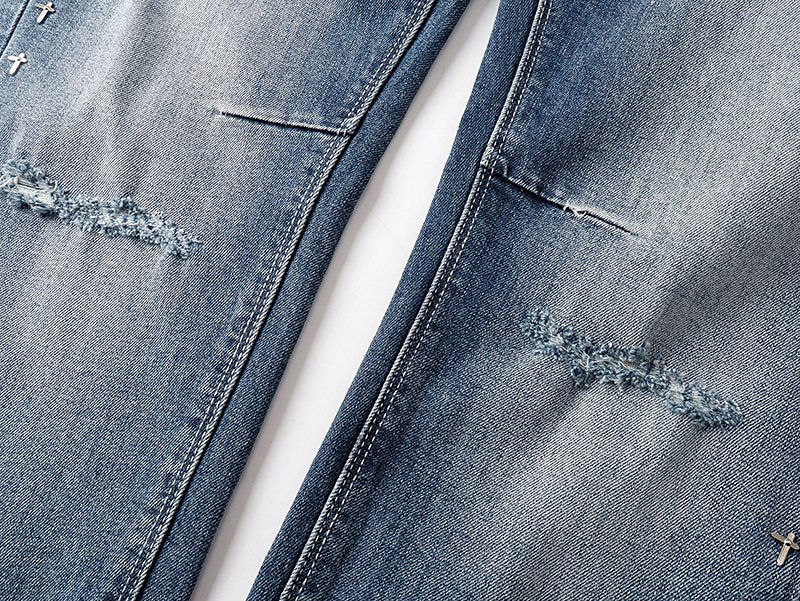 R+A Studded Distressed Blue Jeans