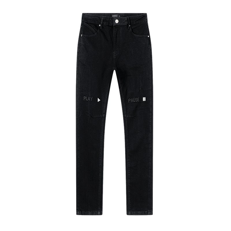 R+A Play/Pause Embroidered Black Jeans