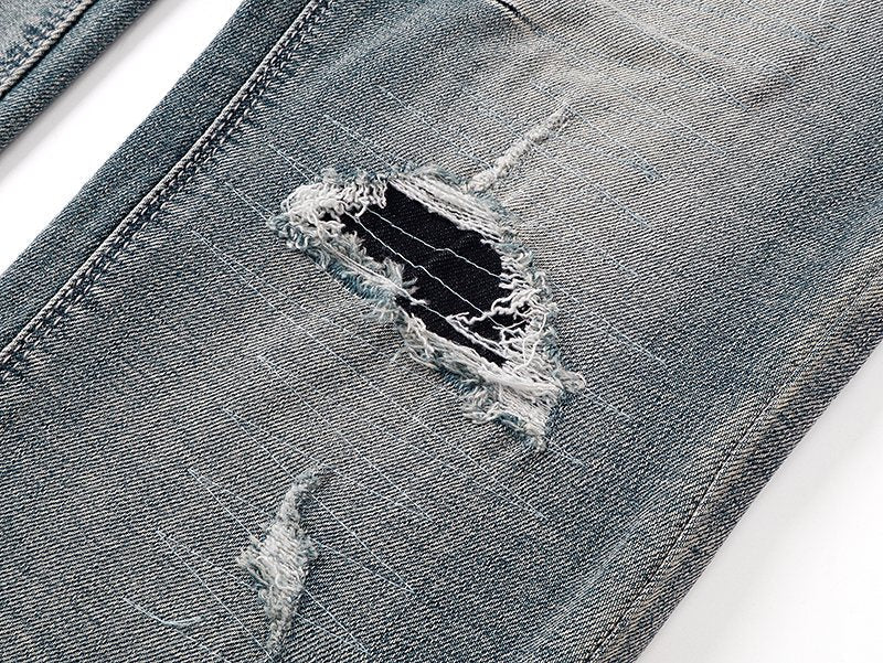 R+A Distressed Blue Embroidered Pocket Jeans