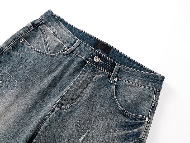 R+A Distressed Blue Embroidered Pocket Jeans