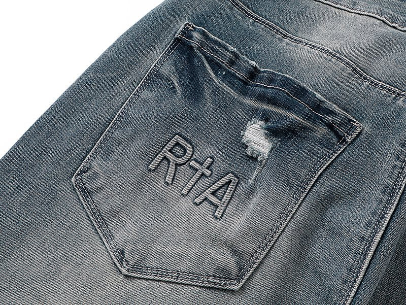 R+A Distressed Blue Embroidered Pocket Jeans