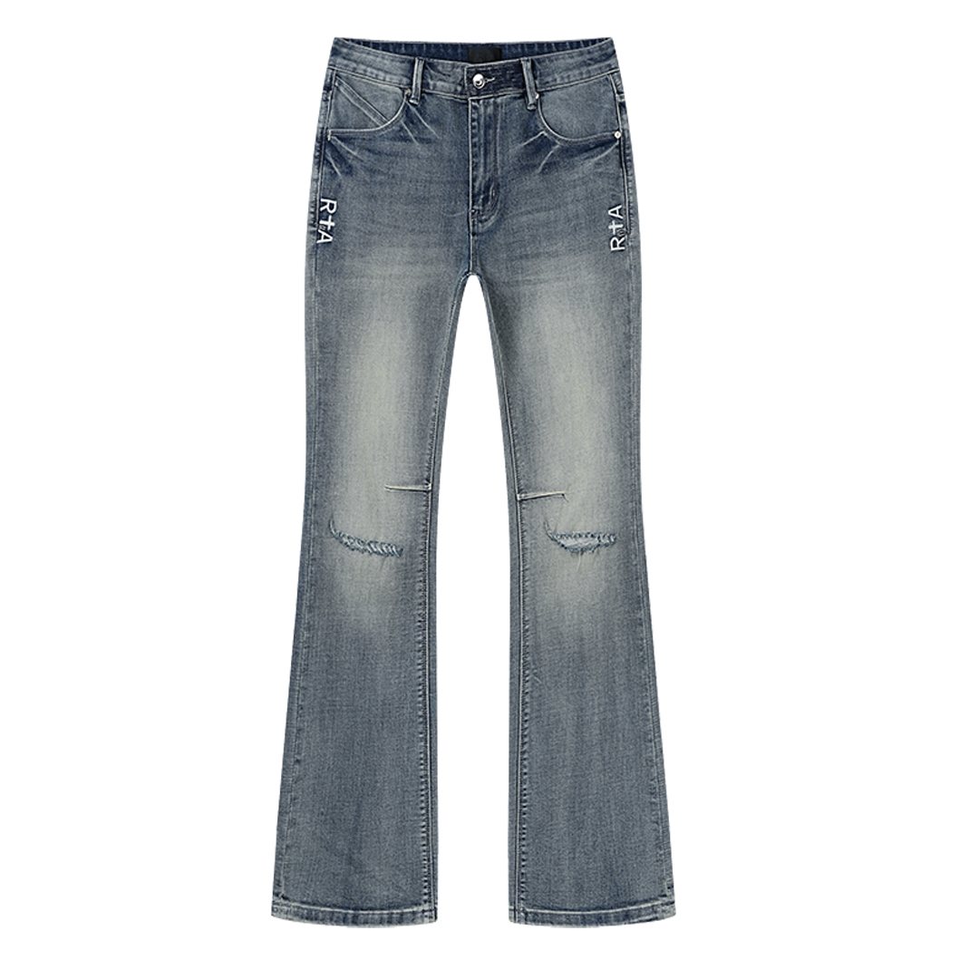 R+A Washed Blue Flared Jeans