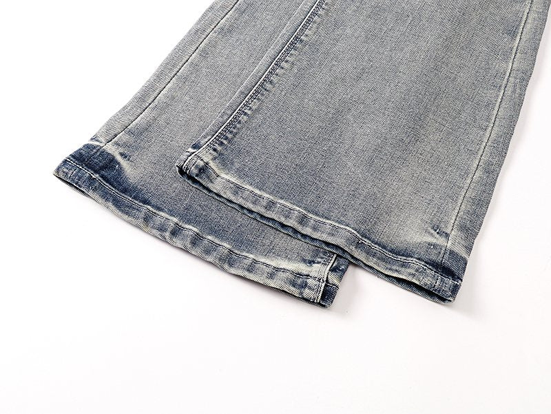 R+A Light Blue Embroidered Flared Jeans