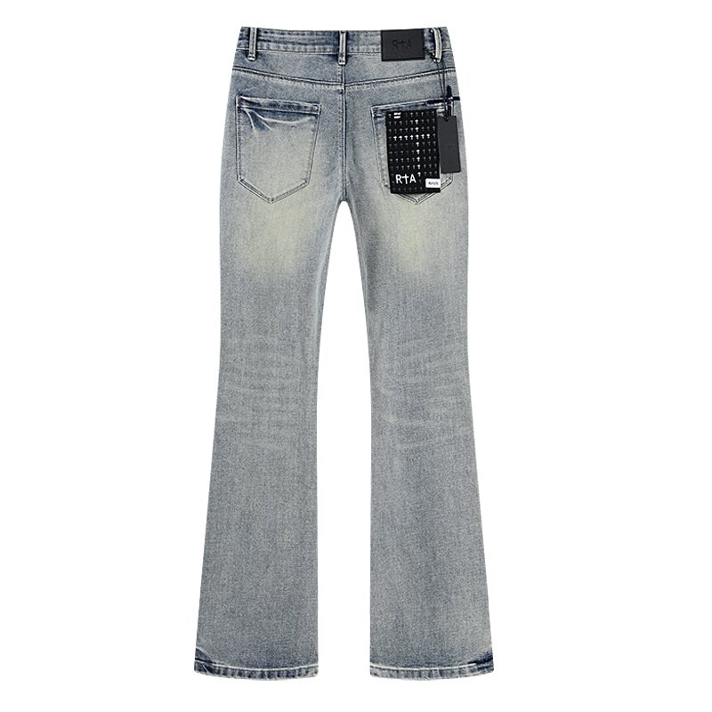 R+A Light Blue Embroidered Flared Jeans