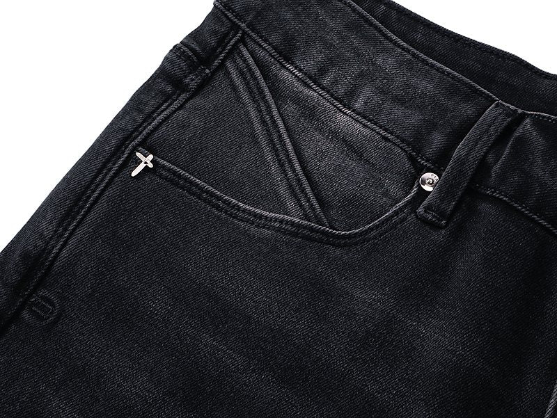 R+A Black Distressed Washed Jeans
