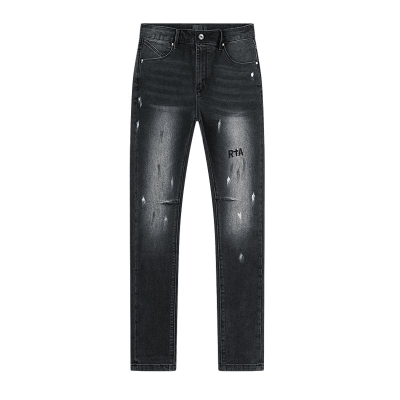 R+A Black Distressed Washed Jeans