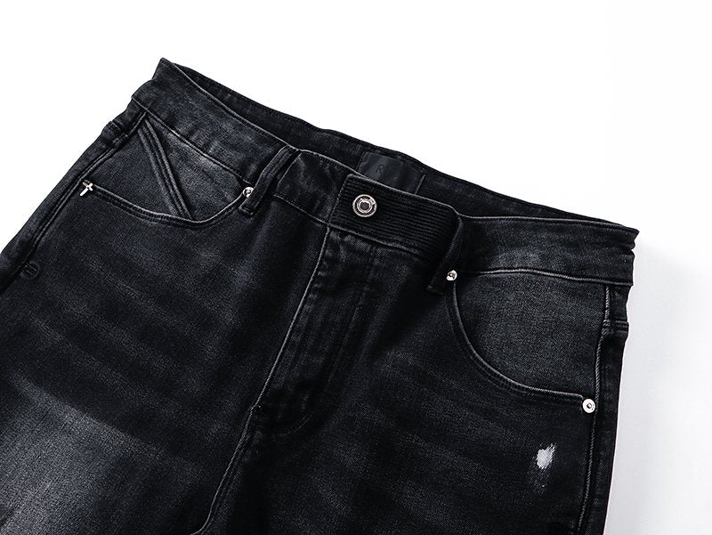 R+A Black Distressed Washed Jeans