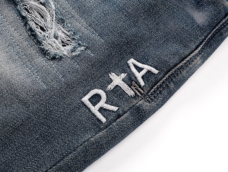 R+A Washed Distressed Graphic Jeans