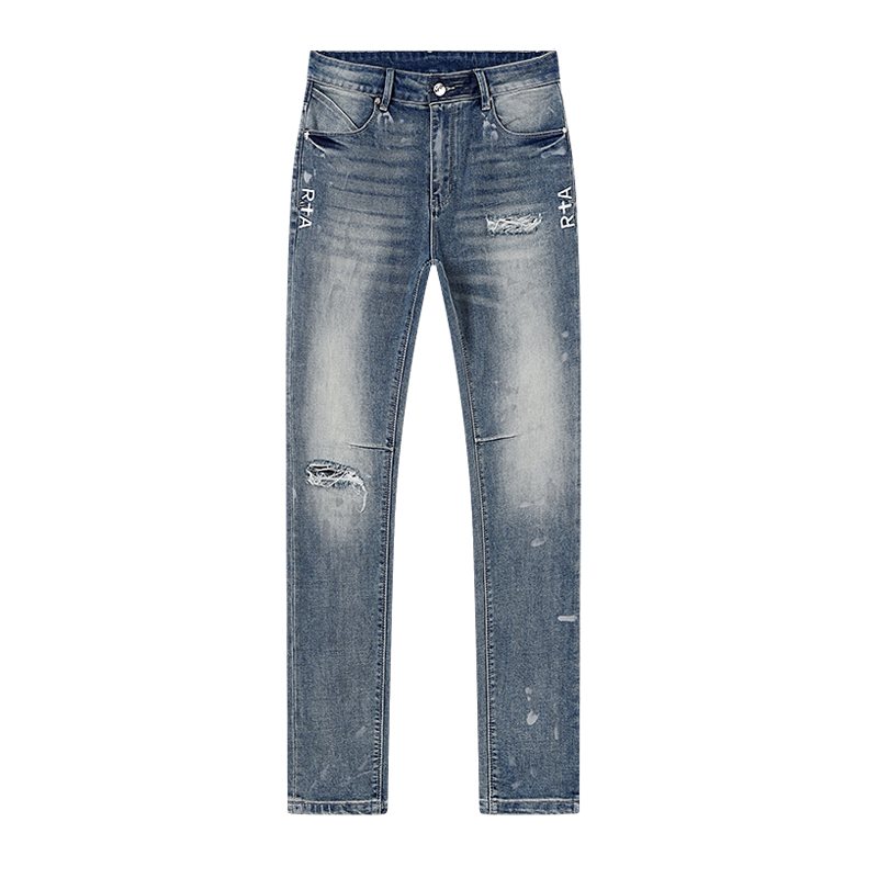 R+A Washed Distressed Graphic Jeans