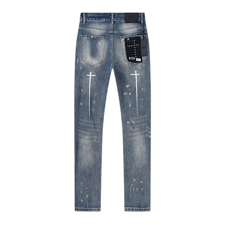 R+A Washed Distressed Graphic Jeans