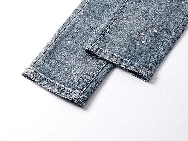 R+A Light Blue Distressed Paint Speckle Jeans