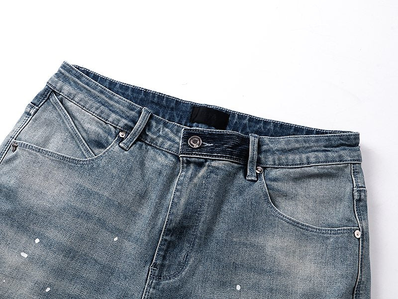 R+A Light Blue Distressed Paint Speckle Jeans