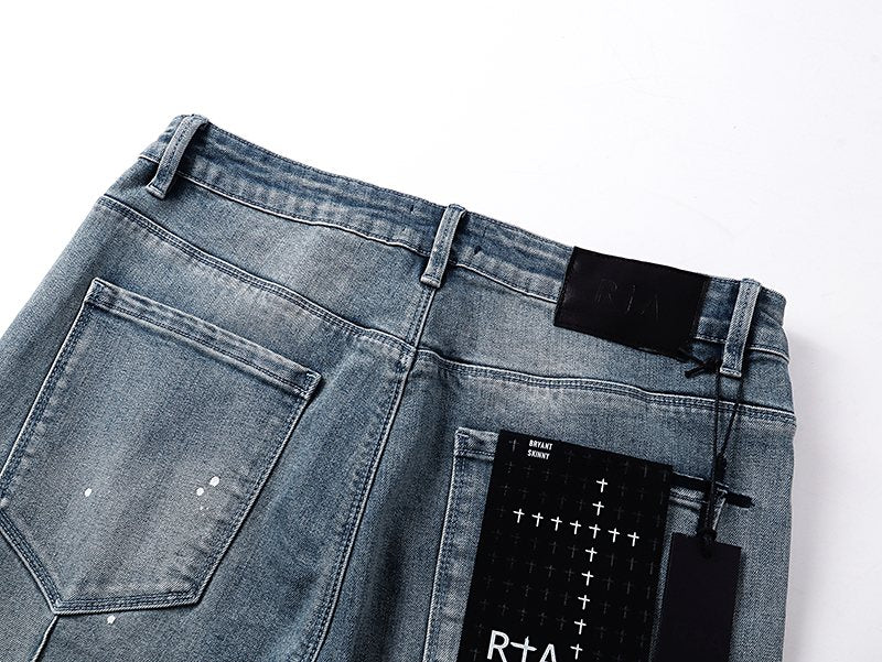 R+A Light Blue Distressed Paint Speckle Jeans