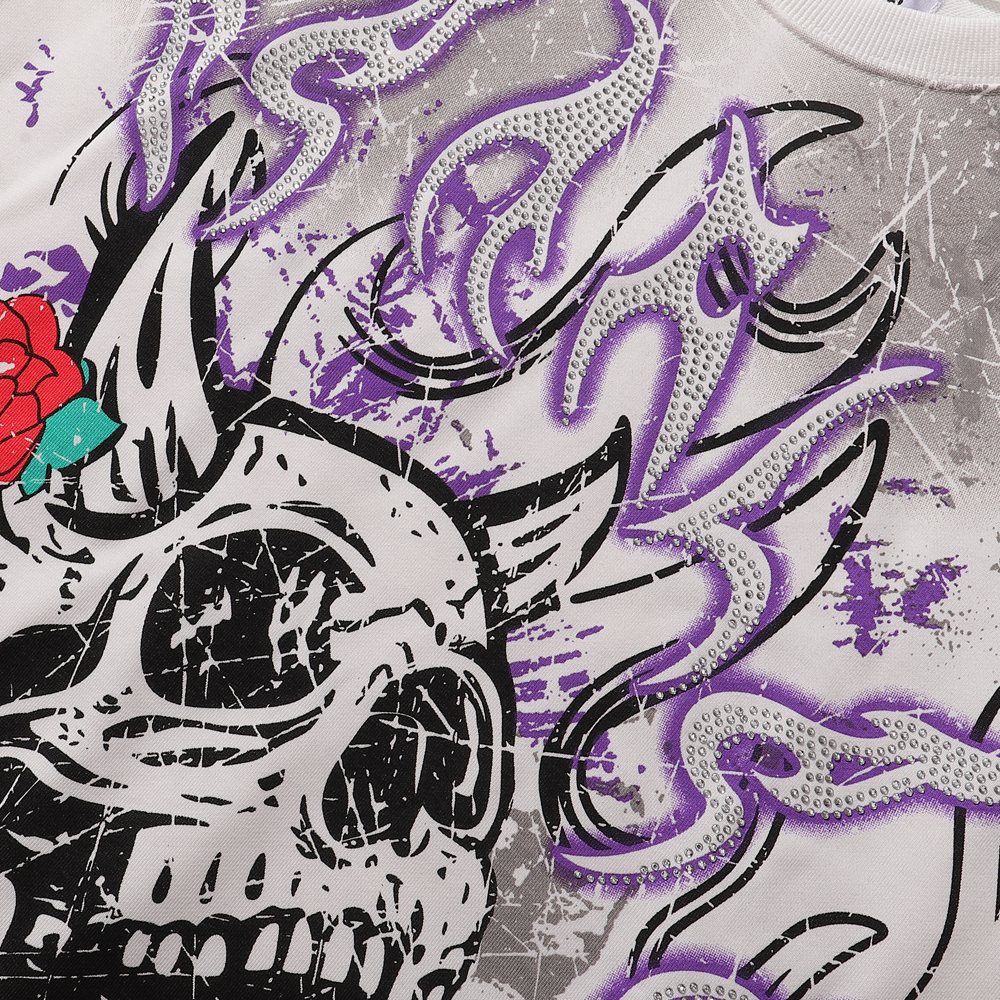 KLEEP Skull Flame Distressed Graphic T-Shirt